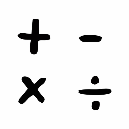 Freehand illustration of basic mathematical signs on white backgroundのイラスト素材