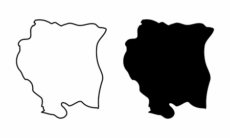 Simplified maps of Suriname. Black and white outlines.のイラスト素材