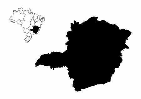 Silhouette of the Minas Gerais State and its location in Brazil mapのイラスト素材