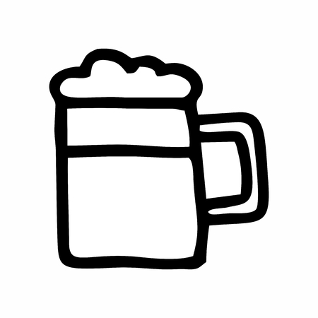 Freehand illustration of an isolated beer mug. Black outlines on white background.のイラスト素材