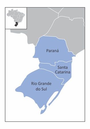 Map of the south region of Brazil with the identified statesのイラスト素材
