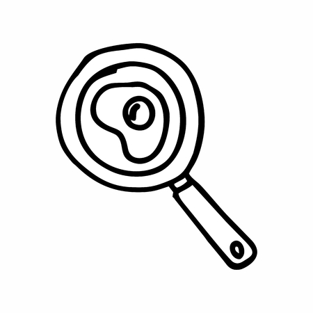 Freehand illustration of a fry pan with an egg. Black outlines on white background.のイラスト素材