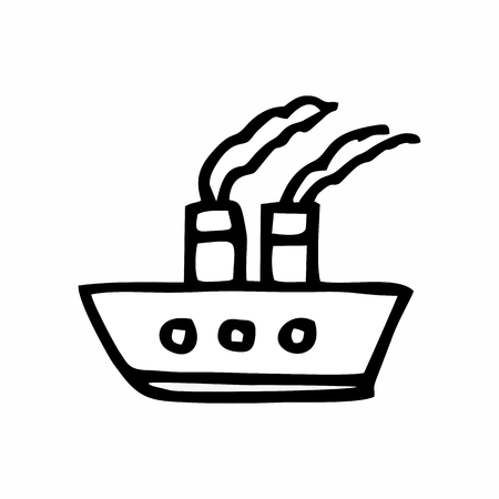Freehand illustration of a ship. Black outlines on white background.のイラスト素材