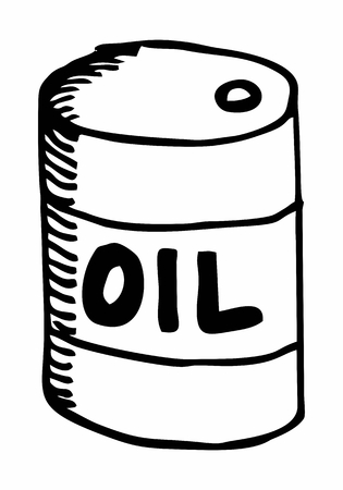 A freehand illustration of an oil can. Black outlines on white background.のイラスト素材
