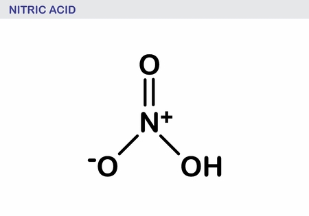 Nitric acid molecule illustration. Black outlines on white background.のイラスト素材
