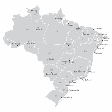 Map of Brazil with states and capitalsのイラスト素材