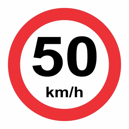 Illustration of Speed limit 50 kmh traffic sign on white backgroundのイラスト素材