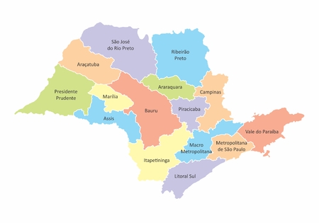 A colorful map of the Sao Paulo State regions, Brazilのイラスト素材