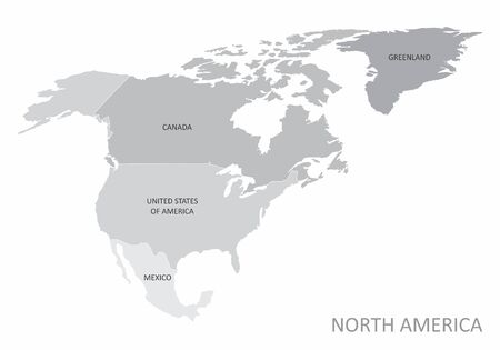 Gray North America map with the countries labelsのイラスト素材