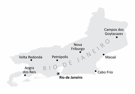 Gray map of Rio de Janeiro State with the main cities labels, Brazilのイラスト素材