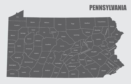 Map of the state of Pennsylvania and its countiesのイラスト素材