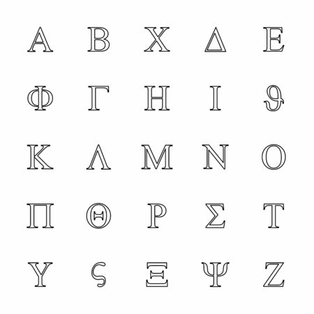 Uppercase Greek letters icons set. Black outlines on white background.のイラスト素材