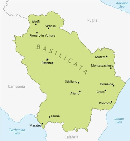 The map of the italian region of Basilicata with some citiesのイラスト素材