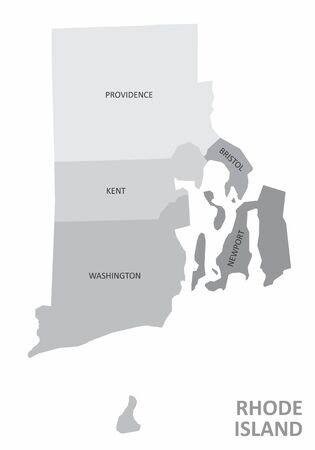 The grayscale map of the Rhode Island State and its counties with labelsのイラスト素材