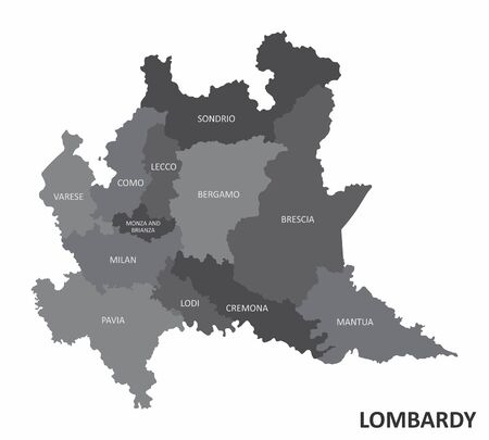 The grayscale map of Lombardy region with labelsのイラスト素材