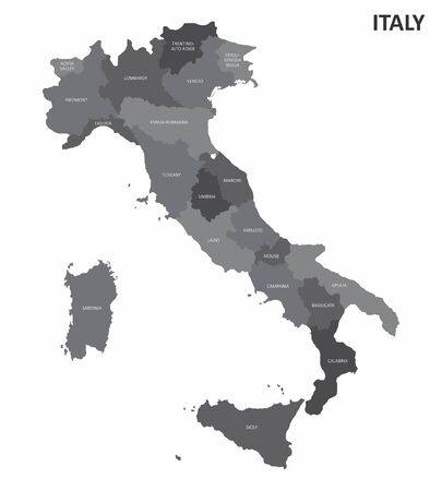 The grayscale map of Italy regions with labelsのイラスト素材