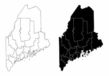 The black and white Maine State County Mapsのイラスト素材