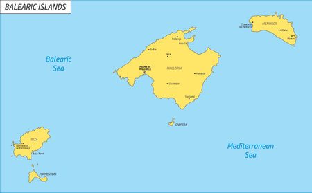 The Balearic Islands region map with labelsのイラスト素材