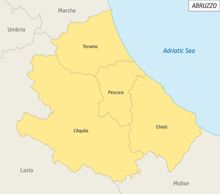 The Abruzzo colorful administrative map with labels, Italyのイラスト素材
