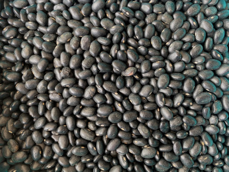 Close up Black beans background. Black bean seeds.