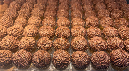 Brigadeiro chocolate candies. Typical Brazilian sweet at candy store.の写真素材