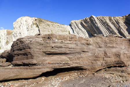 Tunelboca cemented beach in Biskay, Spain. Sampleof the anthropocene era age, with a 7 m layer of...
