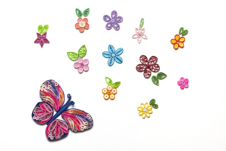 Concept of a garden made with quilling paper technique figuresの写真素材