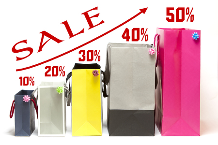 Shopping bags with increasing sale discountsの写真素材