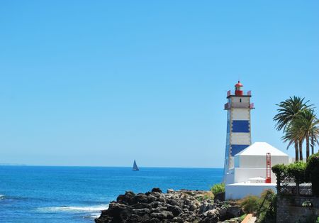 photo of a lighthouse in Cascais, Portugalの写真素材