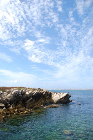 stunning and huge rock in Baleal Peniche beach, Portugalの写真素材