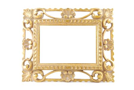 gold vintage metal frame isolated on white backgroundの写真素材