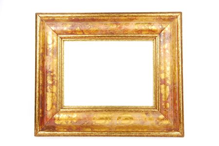 golden photo-frame isolated on white backgroundの写真素材