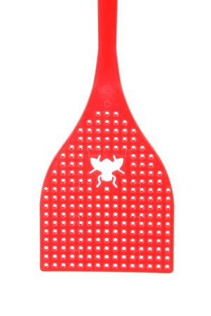 red fly swatter/catcher isolated on white backgroundの写真素材