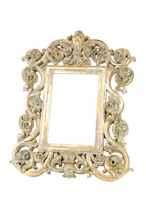 gold vintage metal frame isolated on white backgroundの写真素材