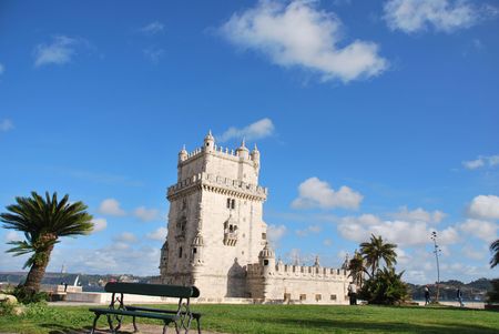 view of Belem Tower, one the most famous landmark in the city of Lisbon (Portugal)のeditorial素材