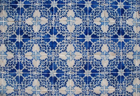 background of traditional portuguese azulejos (painted ceramic tilework)の写真素材