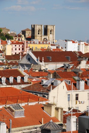 beautiful cityscape of Lisbon with Sé Cathedral, Portugalの写真素材