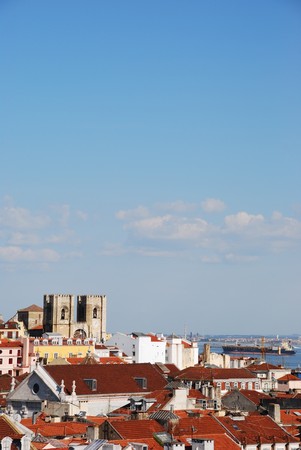 beautiful cityscape of Lisbon with Sé Cathedral, Portugalの写真素材