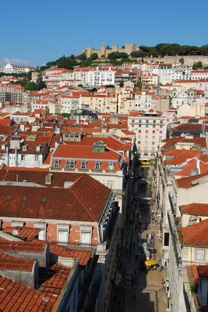 beautiful cityscape of Lisbon with Sao Jorge Castle, Portugalの写真素材