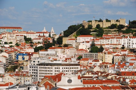 beautiful cityscape of Lisbon with Sao Jorge Castle, Portugalの写真素材
