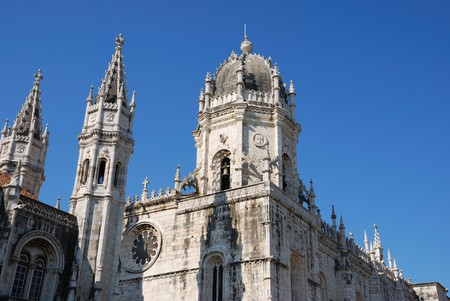 famous Hieronymites Monastery landmark in Lisbon, Portugal (blue sky background)のeditorial素材