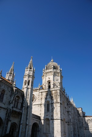 famous Hieronymites Monastery landmark in Lisbon, Portugal (blue sky background)のeditorial素材
