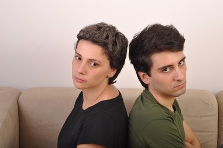 sister and brother are upset with each otherの写真素材