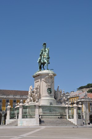 statue of King José I in the center of the famous Commerce Square also known as Terreiro do Paço in Lisbon, Portugalの写真素材