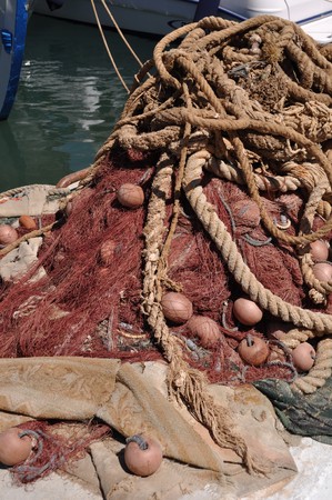 bright brown fishing net on Kalymnos island, Greeceの写真素材