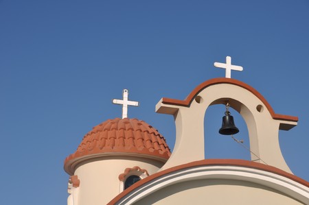 beautiful greek church in Kos, Greece (gorgeous blue sky)の写真素材