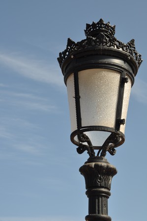 vintage lamp post against blue sky backgroundの写真素材