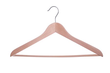 wooden clothes hanger isolated on white backgroundの写真素材