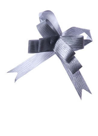 grey gift ribbon decoration isolated on white backgroundの写真素材