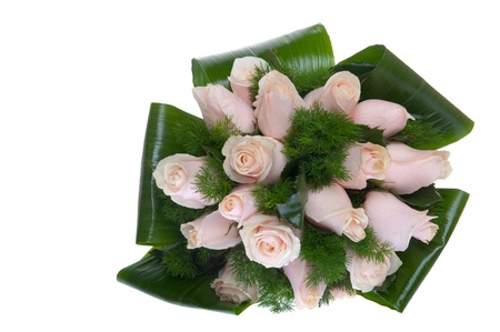 gorgeous bouquet of pink roses isolated on white background (front view)の写真素材